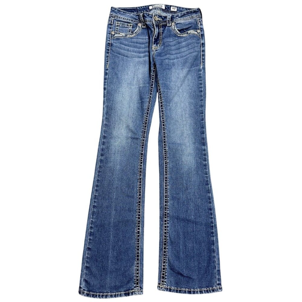 Classic Blue Boot Cut Jeans with Contrast Stitching
